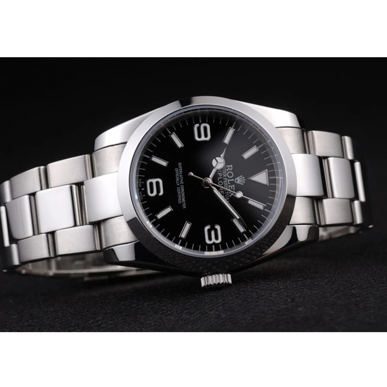 Aaa replica watch Explorer Rolex Steel Polished 98087 Black Dial Stainless 0807